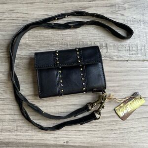 NWT Bed|Stu Richards Wallet With Strap Tri-Fold Snap Closure Black Leather
